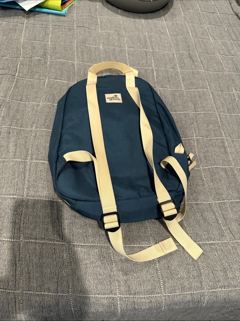 Blue Women's Everyday Backpack with Cream Straps from Walker Family Goods - Picture 2 of 6